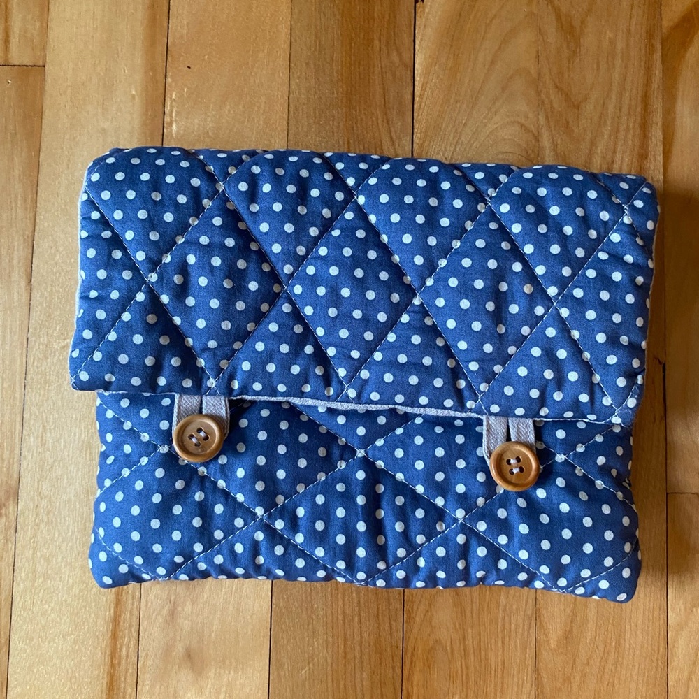 Cute handmade bag. Bought in Berlin at a craft market. Blue polka dot, quilted.